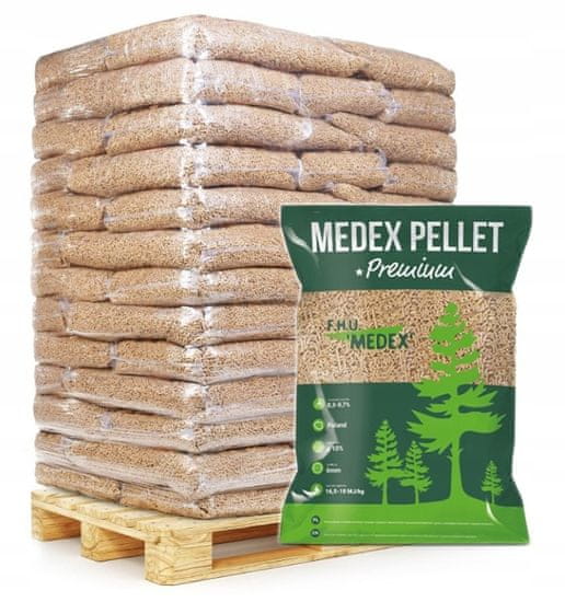 Medex Medex pelety paleta 65 pytlů 6mm 975kg prémiové dřevěné palivo