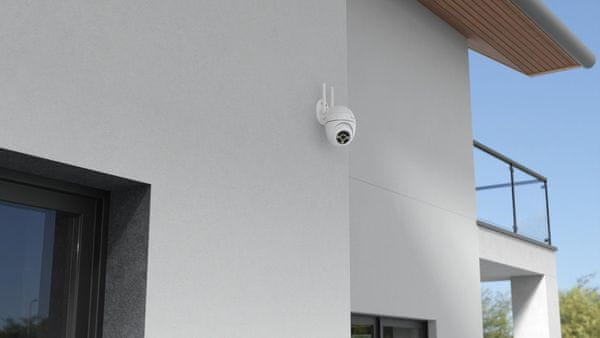 Tesla Smart Camera Outdoor PTZ do exteriéru outdoor kamera WiFi venkovní kamera Wifi připjení napájení ze zásuvky hlasové ovládání mobilní aplikace detekuje pohyb i zvuk záznam na cloud microSD nvr full 4K rozlišení záznamu ovládací aplikace PTZ funkce polohovatelná kamera IP64 obousměrné audio oboustranná komunikace ovládání aplikací noční vidění IR dosvit otočná hlava kamery