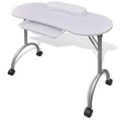 Vidaxl Skládací stolek na kolečkách na nehtovou manikúru bílý