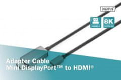Digitus 8K@60Hz. M/M; mini DP na HDMI; kabeový adaptér Alu Pouzdro; Černý; 1m