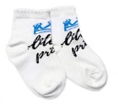 Baby Nellys Bavlněné ponožky Little prince - bílé, vel. 104/116 (15-16cm)