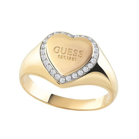 Guess Romantický pozlacený prsten Fine Heart JUBR01430JWYG