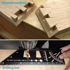 Netscroll 3D úhlový měřicí nástroj z hliníkové slitiny, mutifunkční pravítko pro práci se dřevem čtvercové měřící pravítko měřící pravítko, úhlové pravítko T 45/90 stupňů, CornerCraft