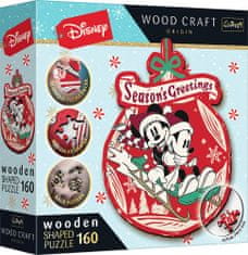 Trefl Wood Craft Origin puzzle Vánoční dobrodružství Mickeyho a Minnie 160 dílků