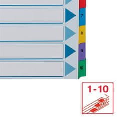 Esselte Zesílené rejstříky "Mylar", mix barev, karton, A4, 1-10 100161