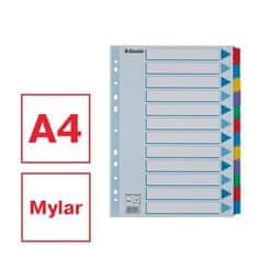 Esselte Zesílené rejstříky "Mylar", mix barev, karton, A4, 12 dílů 100169