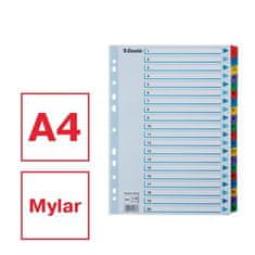 Esselte Zesílené rejstříky "Mylar", mix barev, karton, A4, 1-20 100163