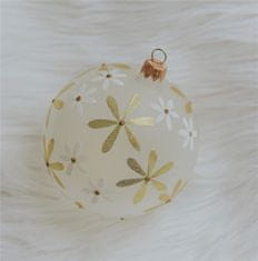 Decor By Glassor Vánoční baňka bílá květiny (Velikost: 6)