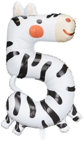 KIK Fóliový narozeninový balónek číslo "5" - Zebra 68x98 cm