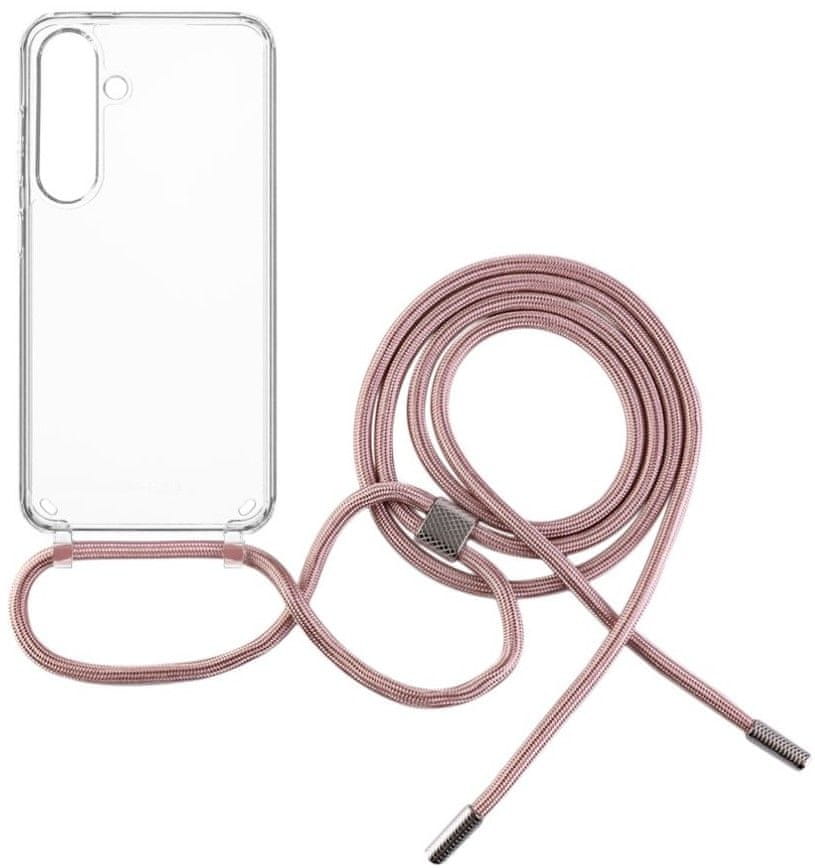 Levně FIXED Pouzdro Pure Neck s růžovou šňůrkou na krk pro Samsung Galaxy S24 FIXPUN-1256-PI