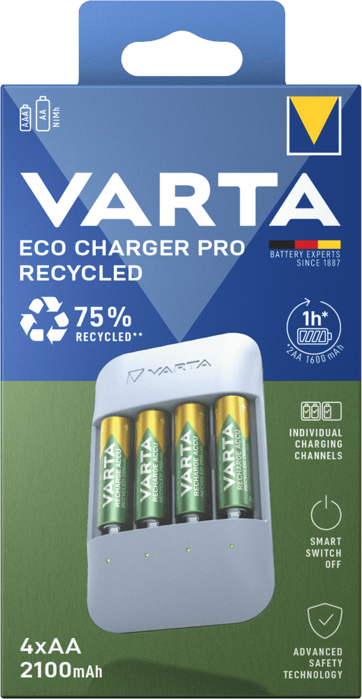 Levně Varta nabíječka baterií Eco Charger Pro Recycled včetně 4 AA 2100 mAh Recycled (57683101121)