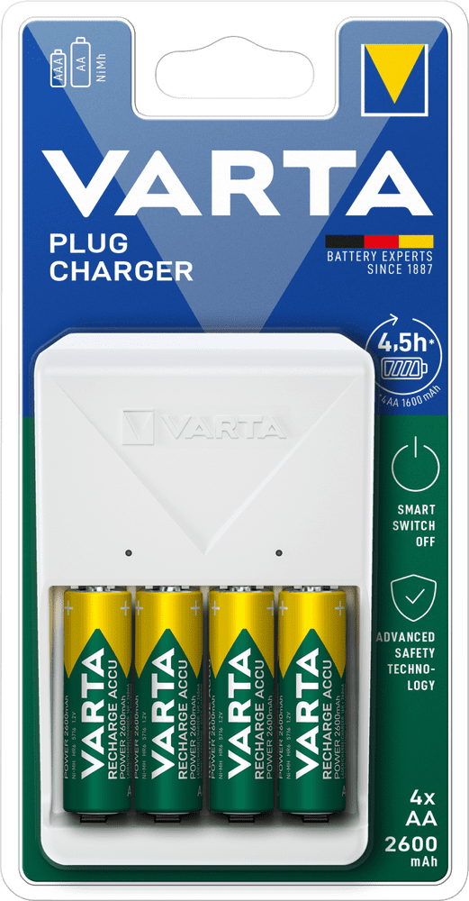 Levně Varta nabíječka baterií Plug Charger včetně 4 AA 2600 mAh (57657101461)