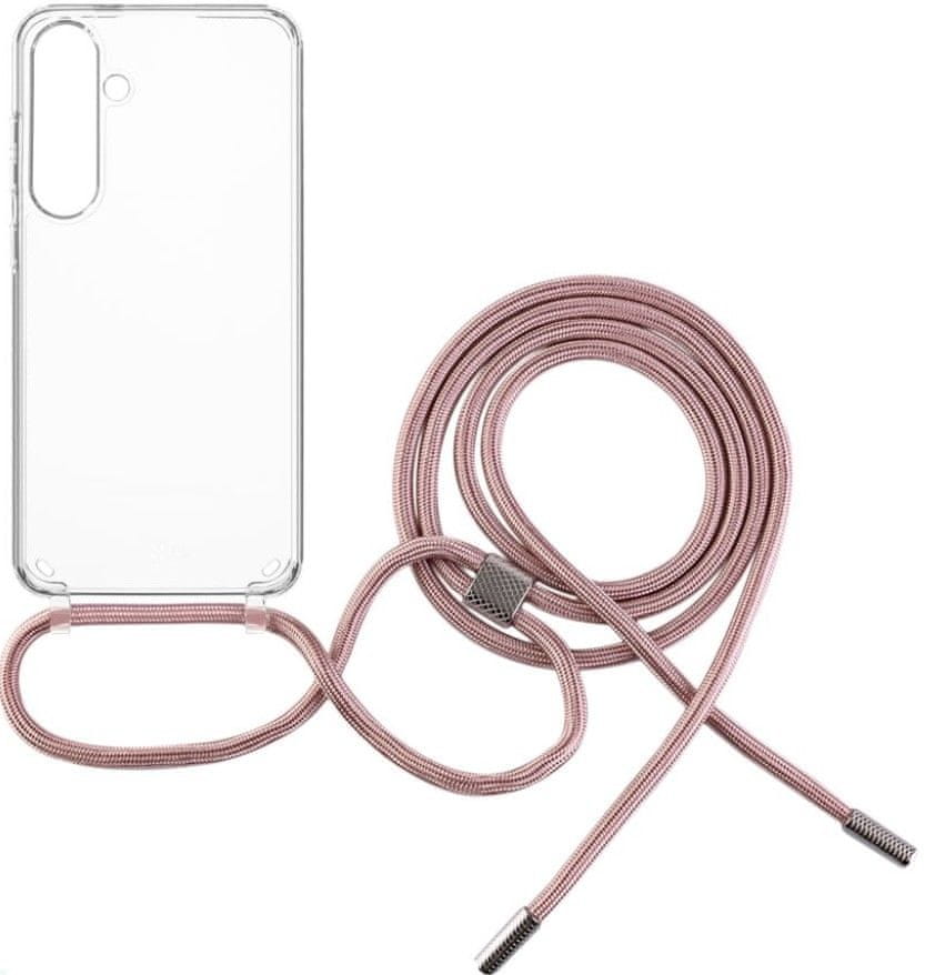 Levně FIXED Pouzdro Pure Neck s růžovou šňůrkou na krk pro Samsung Galaxy S24+ FIXPUN-1257-PI