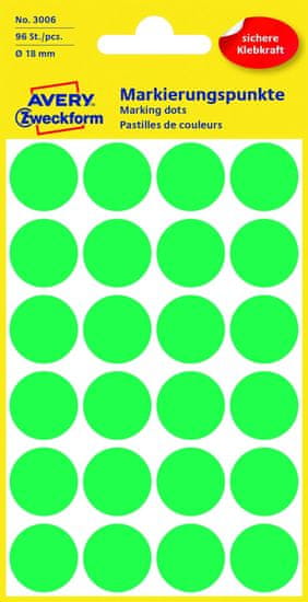 Avery Zweckform Samolepicí kulaté etikety Avery - zelené, průměr 18 mm, 96 ks