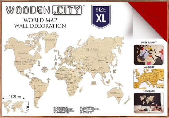 Wooden city Dřevěná mapa světa velikost XL (120x80cm) červená