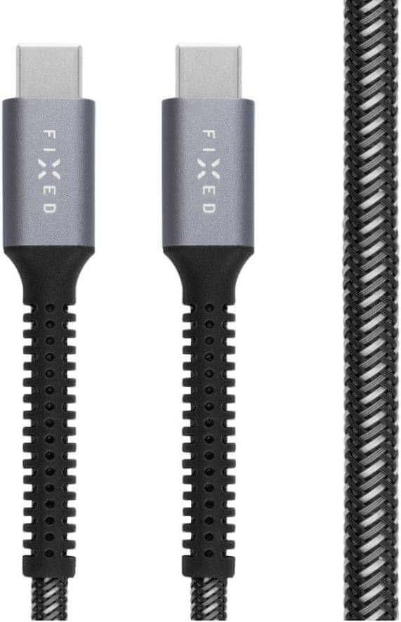 FIXED Nabíjecí a datový odolný kabel Armor s konektory USB-C/USB-C a podporou PD, 1.2 m, USB 2.0, 240W, šedý FIXDA-CC12-GR