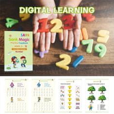 Netscroll Kouzelné učení s 4dílnou sadou pracovních sešitů pro předškoláky na procvičování a učení psaní, kreslení, matematiky a anglické abecedy s magickým perem, které se samo vymaže, KidBook