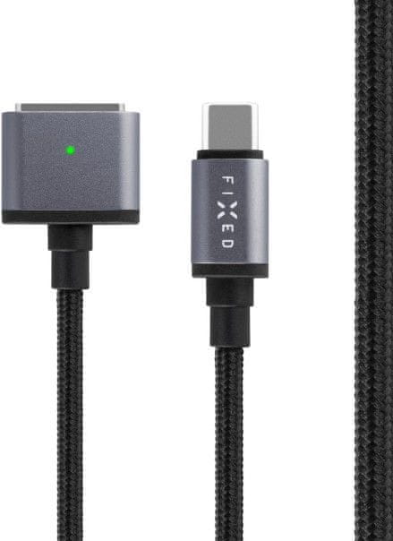 FIXED Nabíjecí opletený kabel s konektory USB-C/MagSafe 3, 2m, 140W, šedý, FIXD-MS3-GR