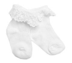 Baby Nellys Bavlněné ponožky s krajkovým volánkem, bílé, vel. 68/80, 6-12m, délka stélky: 9-15 cm
