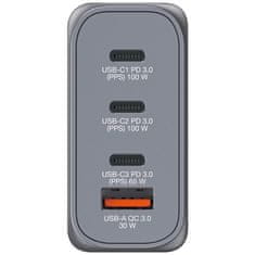 Verbatim Nabíječka do sítě GNC-100 GaN 100W, 3x USB-C PD 100/ 65W, 1x USB-A QC 3.0 - stříbrná
