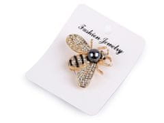Kraftika 1ks crystal zlatá brož s broušenými kamínky a perlou včela,