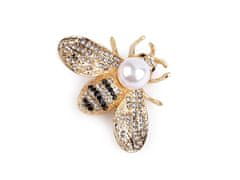 Kraftika 1ks crystal zlatá brož s broušenými kamínky a perlou včela,