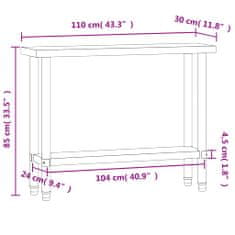 Greatstore Kuchyňský pracovní stůl 110 x 30 x 85 cm nerezová ocel