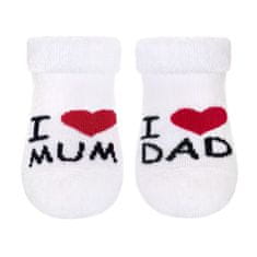 Baby Nellys Kojenecké froté bavlněné ponožky I Love Mum & Dad, bílé, 56/62