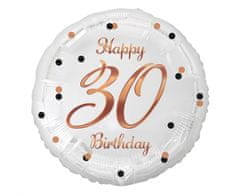 Balón foliový bílý 30 let - Happy birthday - narozeniny - 45 cm