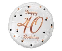Balón foliový bílý 40 let - Happy birthday - narozeniny - 45 cm