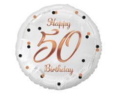 Balón foliový bílý 50 let - Happy birthday - narozeniny - 45 cm
