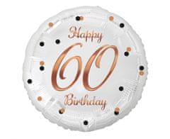 Balón foliový bílý 60 let - Happy birthday - narozeniny - 45 cm