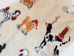 vyprodejpovleceni Krémová vánoční mikroplyšová deka VÁNOČNÍ PSI, 150x200 cm