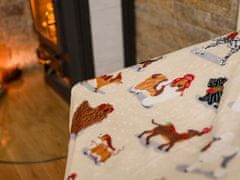 vyprodejpovleceni Krémová vánoční mikroplyšová deka VÁNOČNÍ PSI, 180x200 cm