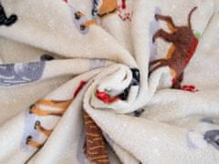 vyprodejpovleceni Krémová vánoční mikroplyšová deka VÁNOČNÍ PSI, 180x200 cm