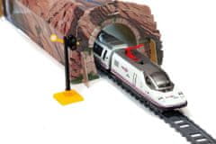 Pequetren vysokorychlostní vlak Renfe Ave s modelem města a horským tunelem
