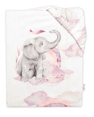 Baby Nellys Dětské bavlněné prostěradlo do postýlky, Slon a duha, růžová/bílá, 140x70 cm
