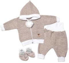 Baby Nellys 3-dílná souprava Hand made, pletený kabátek, kalhoty a botičky, béžová, vel.68