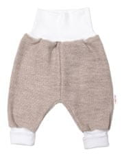 Baby Nellys 3-dílná souprava Hand made, pletený kabátek, kalhoty a botičky, béžová, vel. 56
