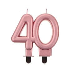 Svíčka dortová číslice 40, metalická, růžová - 2 balení