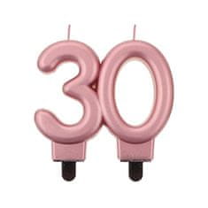 Svíčka dortová číslice 30 metalická, růžová - 2 balení