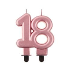 Svíčka dortová číslice 18 metalická, růžová - 2 balení