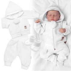Baby Nellys 3-dílná souprava Hand made, pletený kabátek, kalhoty a botičky, bílá, vel. 56