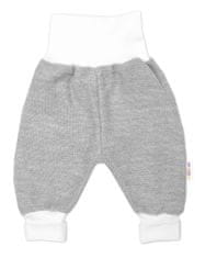 Baby Nellys 3-dílná souprava Hand made, pletený kabátek, kalhoty a botičky, šedá, vel. 62
