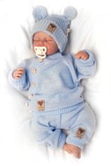 Baby Nellys Pletená bavlněná čepice s oušky, dvouvrstvá, Hand Made, modrá, vel. 56/62