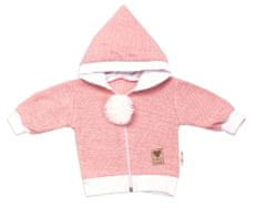 Baby Nellys 3-dílná souprava Hand made, pletený kabátek, kalhoty a botičky, růžová, vel.68