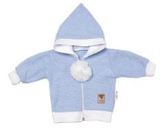 Baby Nellys 3-dílná souprava Hand made, pletený kabátek, kalhoty a botičky, modrá, vel. 62