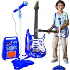 Kruzzel Dětská elektrická kytara s mikrofonem modrá sada 22409