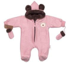 Baby Nellys Oteplená pletená kombinéza s rukavičkama Teddy Bear, dvouvrstvá, růžová,vel. 56