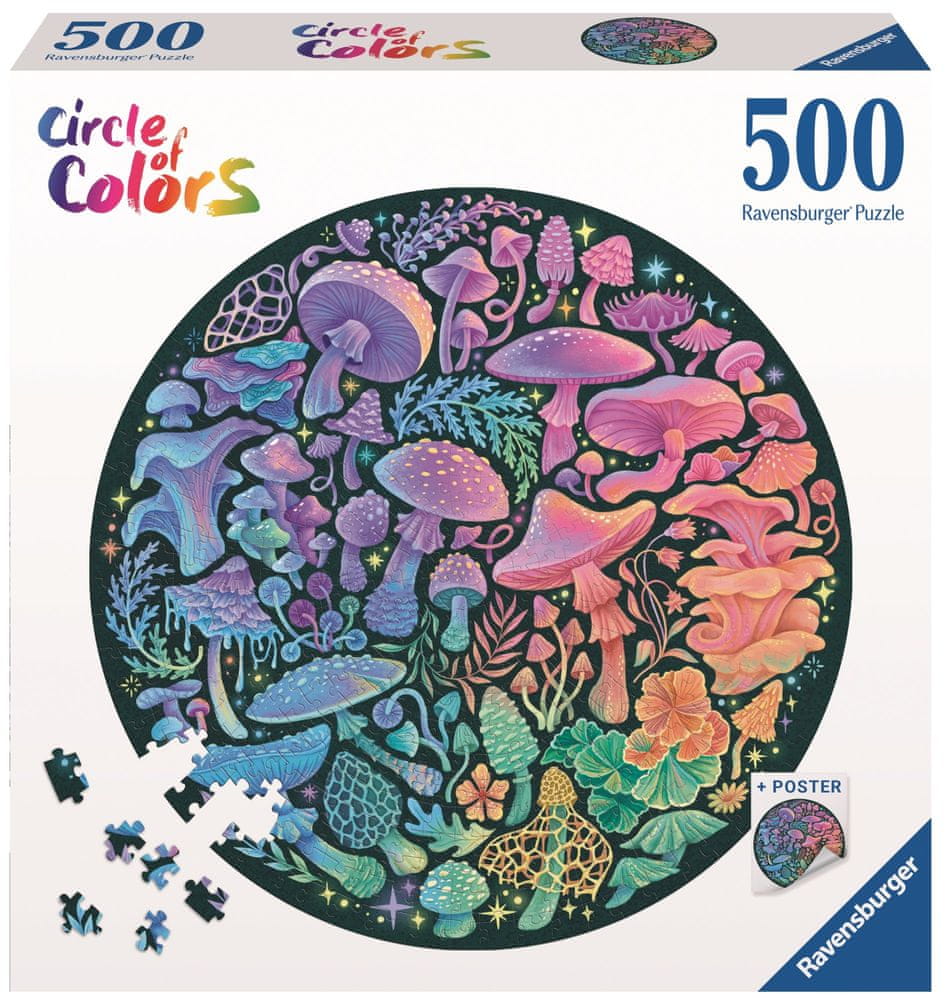 Levně Ravensburger Kulaté puzzle Kruh barev: Houby 500 dílků
